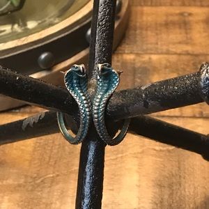 🍒Brass and Teal Cobra Hoop Earrings